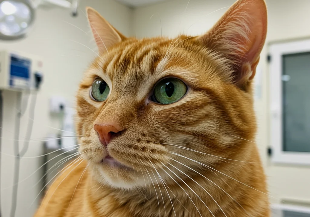 close up to a cat in a veterinary clinic