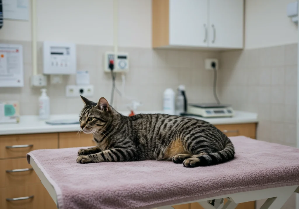 pregnant cat in a veterinary clinic