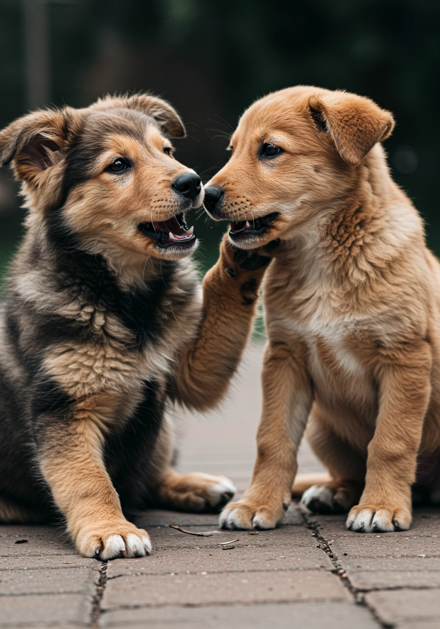 Two puppies playing